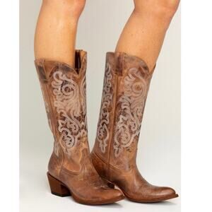 Shyanne Women's Leather Upper Western Boots Pointed Toe Brown Size 6.5M